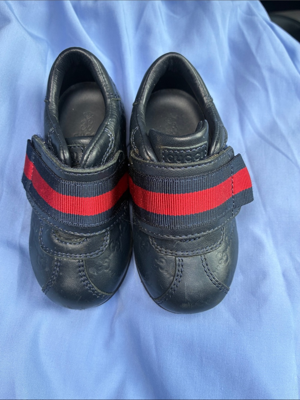 Gucci Blue Leather Baby Sneakers with Red Stripe
